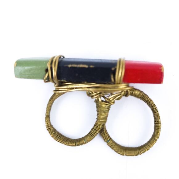 Double Finger Ring So Cute, Wood & Metal, Distressed Design - Picture 3 of 4